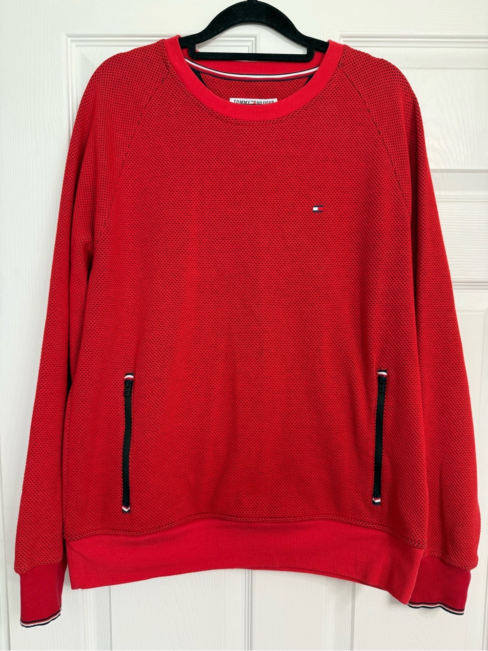 Tommy Hilfiger Red Crewneck Sweatshirt with Zip-Trim Pockets